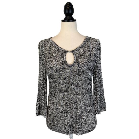 St. John Sport Open Knit KeyHole Neck Sweater Size S Black Gray Classic - Picture 1 of 8